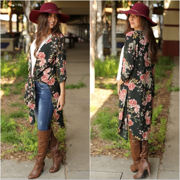 ✨LAST ONE✨Olive Floral Print Tie Front Cardigan - Picture 4 of 4